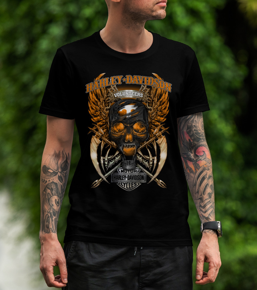 Harley Davidson Volunteers Tennessee Motor Cycles Skull Wings T-Shirt