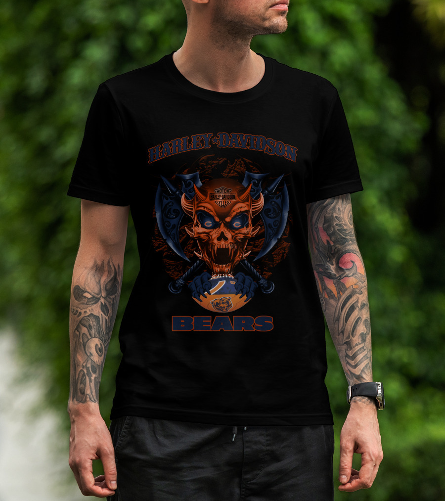 Harley Davidson Chicago Bears Scary Skull Motor Cycles T-Shirt