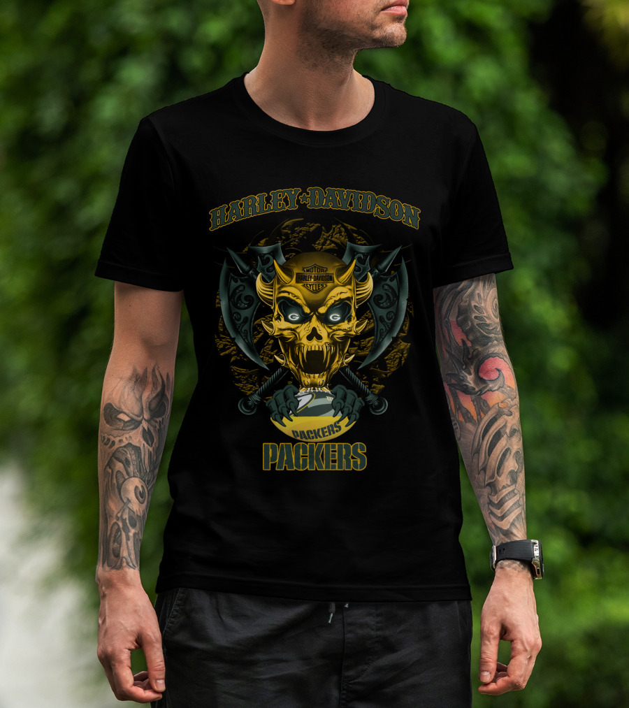 Harley Davidson Motorcycles Packers Skull T-Shirt