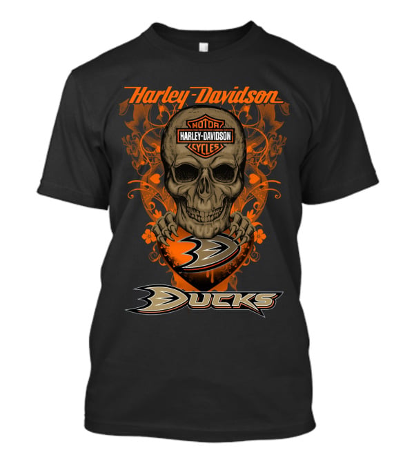 Harley Davidson Anaheim Ducks Motor Cycles Skull T-Shirt