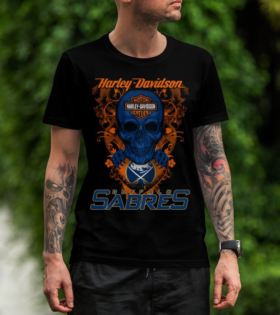 Harley Davidson Buffalo Sabres Nhl Motor Cycles Skull T-Shirt
