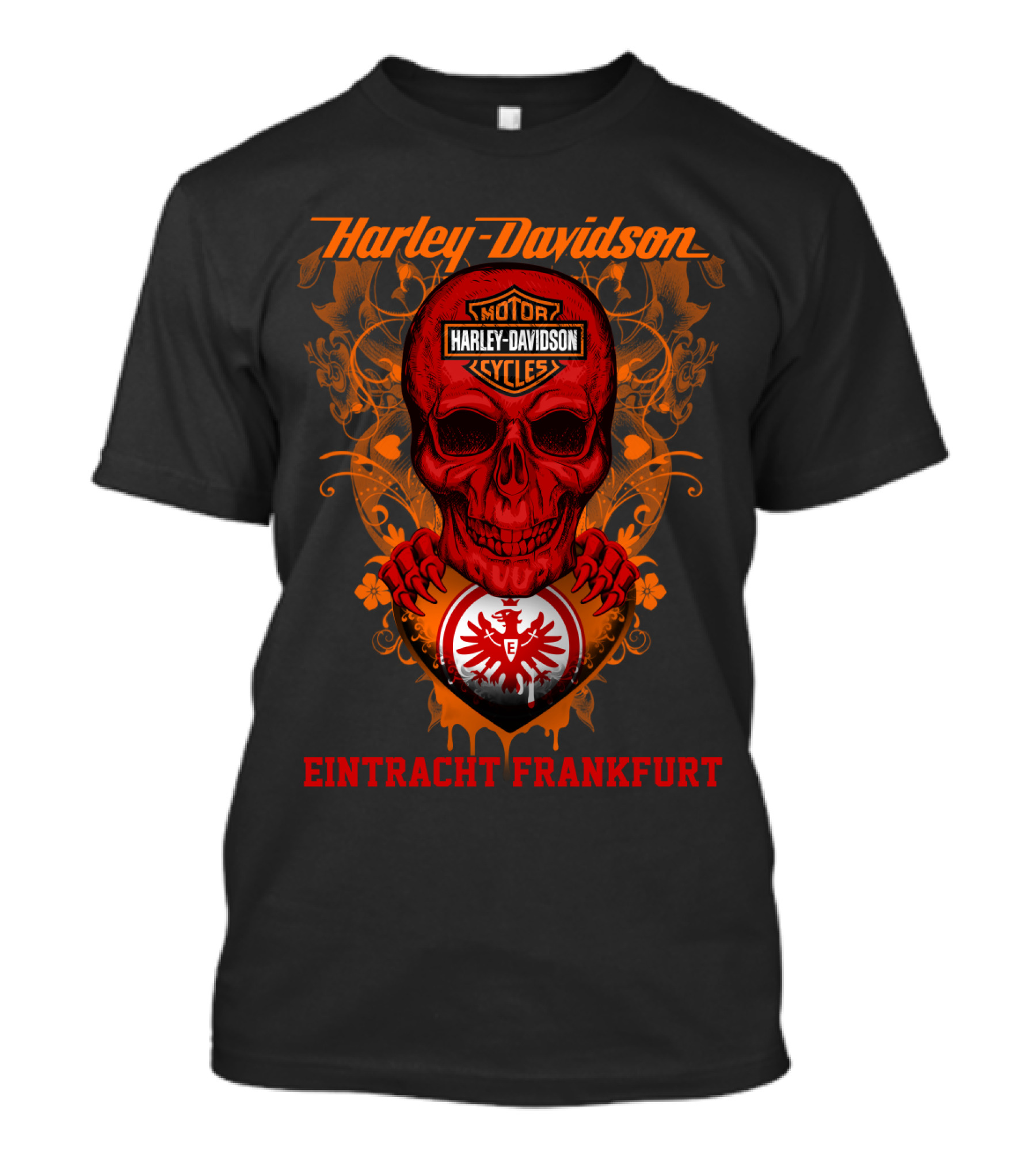 Harley Davidson Motorcycles Skull And Eintracht Frankfurt Crest T-Shirt