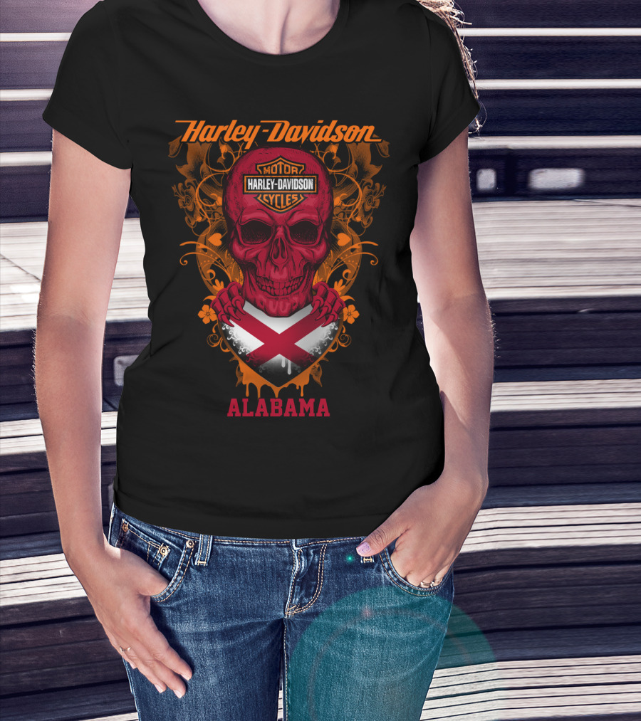 Harley Davidson Alabama Motorcycles Skull X Badge T-Shirt