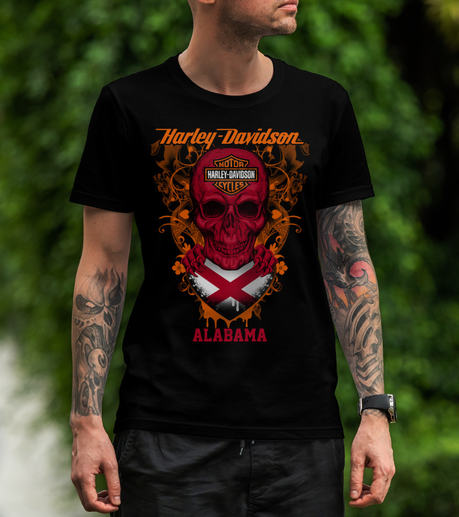 Harley Davidson Alabama Motorcycles Skull X Badge T-Shirt