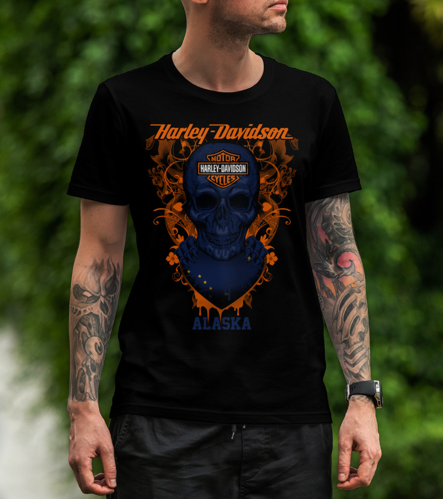 Harley Davidson Motor Cycles Skull Alaska T-Shirt