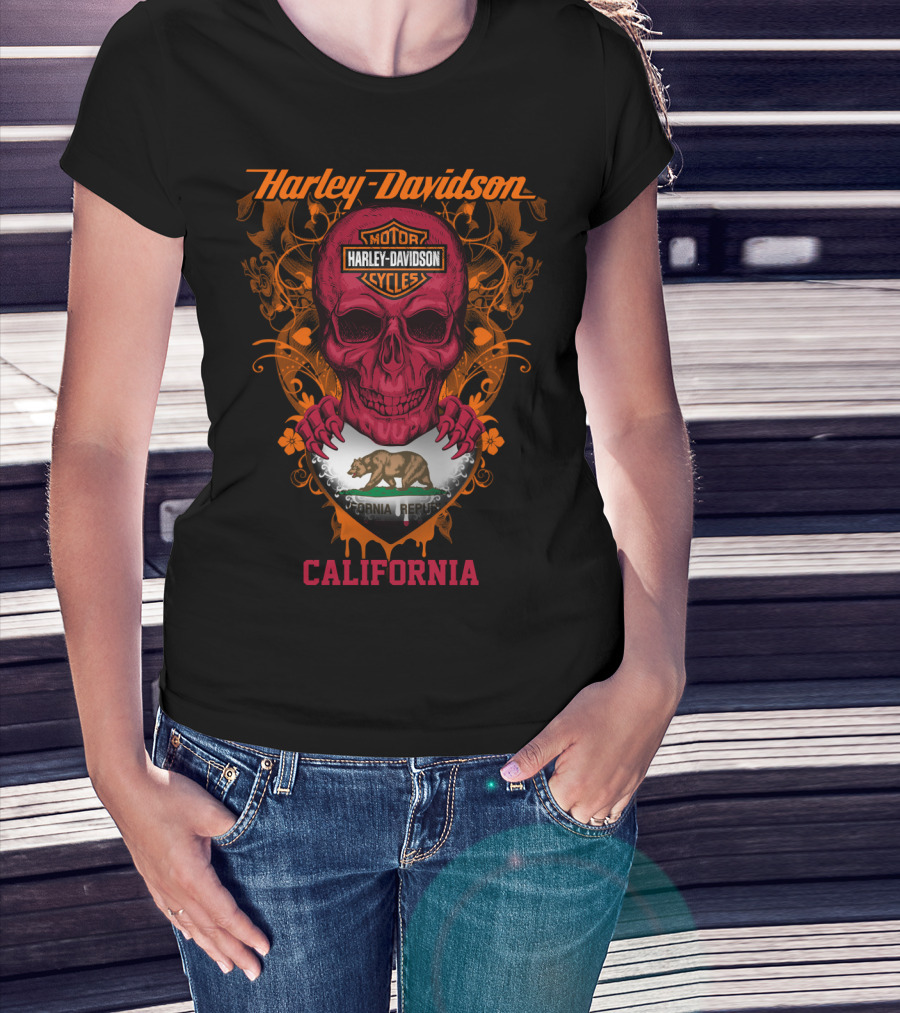 Harley Davidson California Skull With Bear Flag Motif T-Shirt