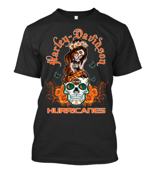 Harley Davidson Miami Hurricanes Butterfly Skull Roses T-Shirt