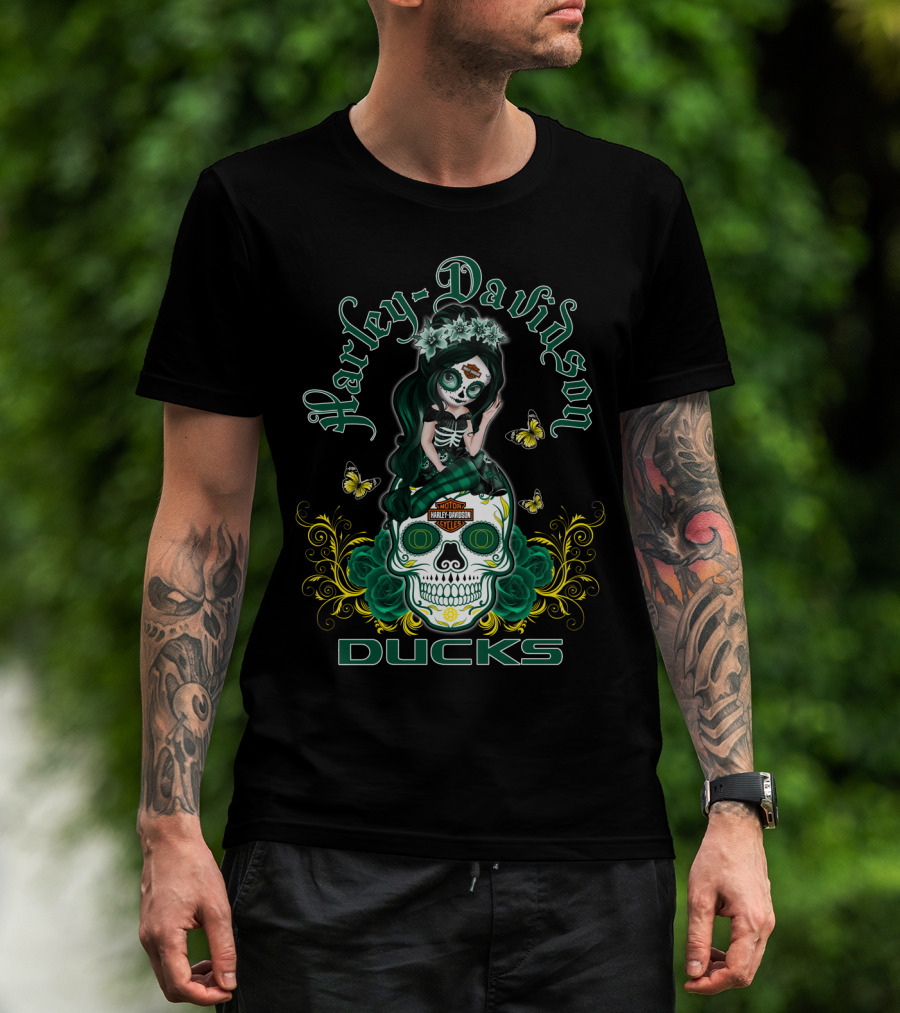 Harley Davidson Oregon Ducks Day Of The Dead Girl T-Shirt