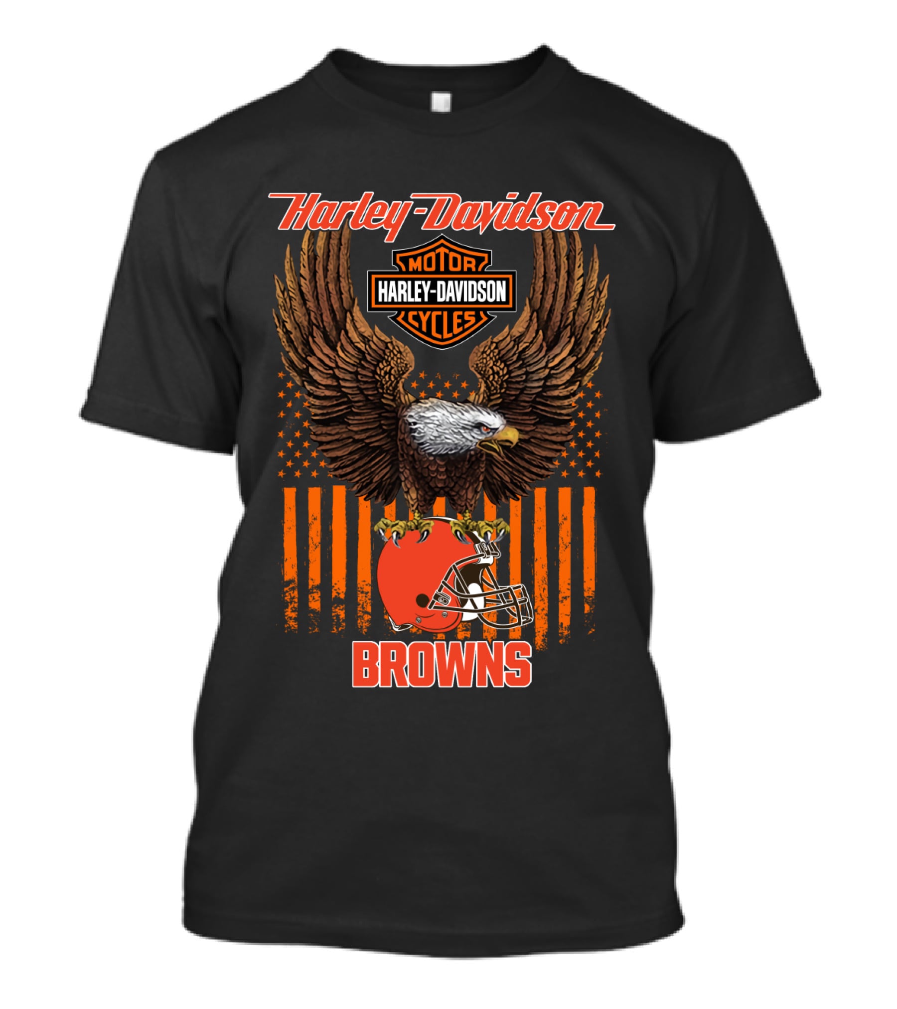 Harley Davidson Motor Cycles Nfl Cleveland Browns Eagle Flag T-Shirt
