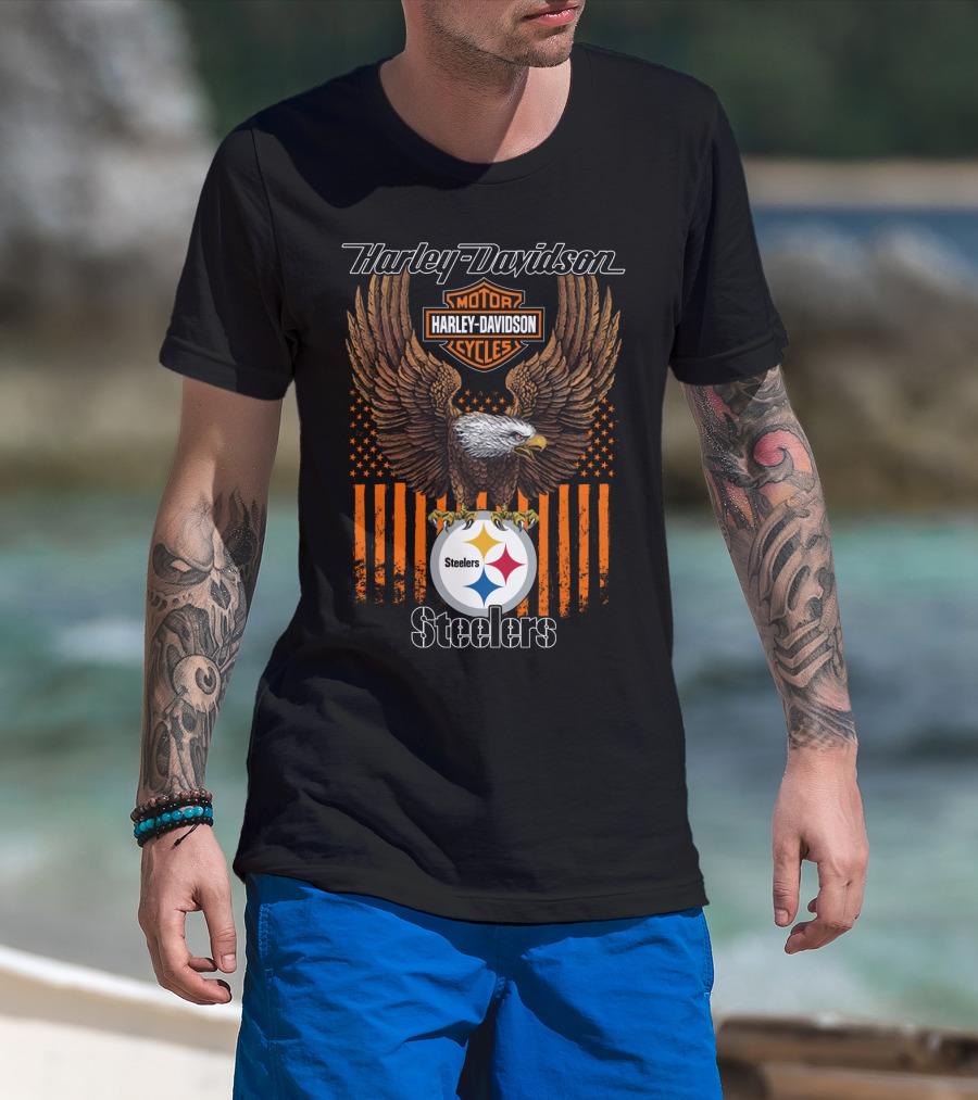 Harley Davidson Motor Cycles Eagle Steelers Nfl Pittsburgh T-Shirt
