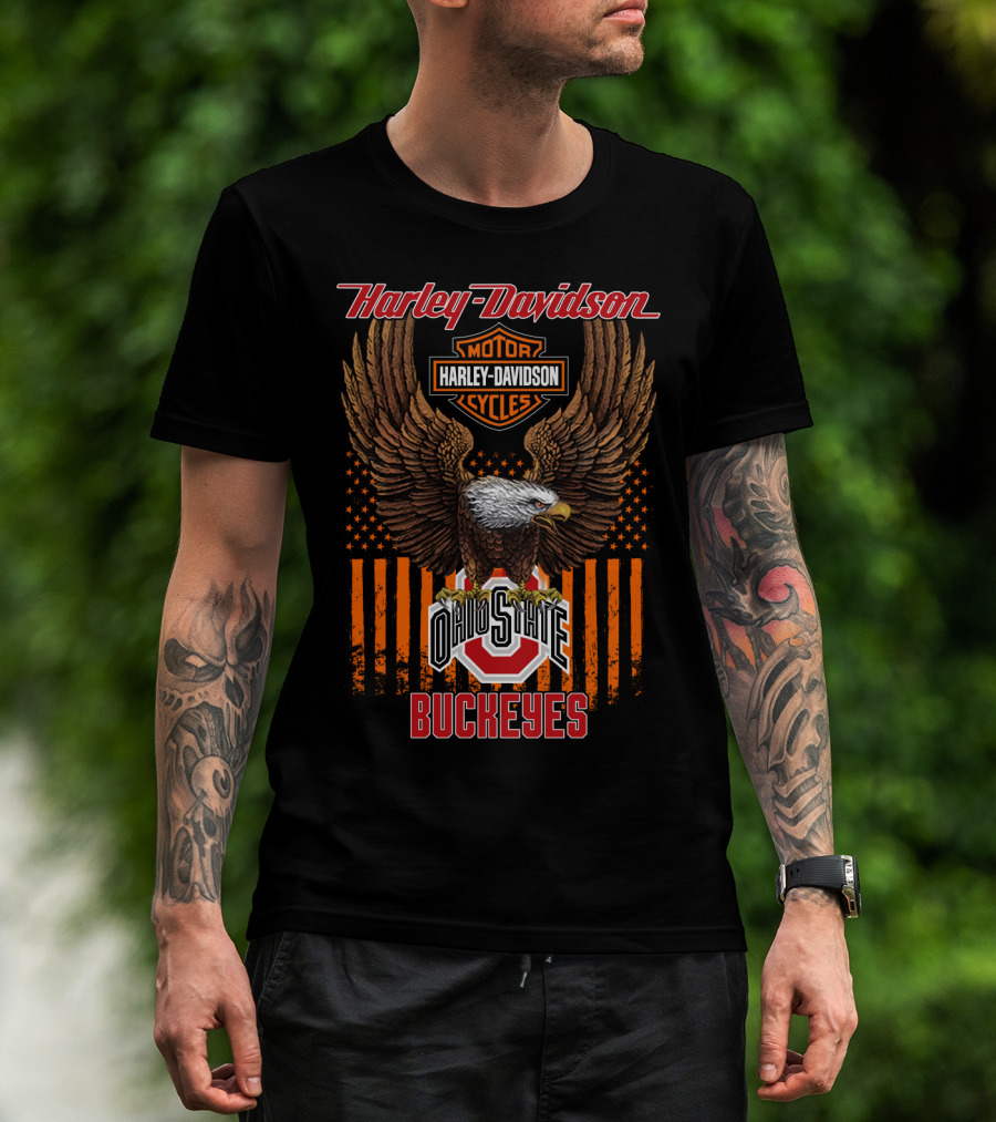 Harley Davidson Motor Cycles Ohio State Buckeyes Eagle T-Shirt