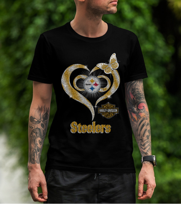 Steelers Heart Harley Davidson Butterfly T-Shirt