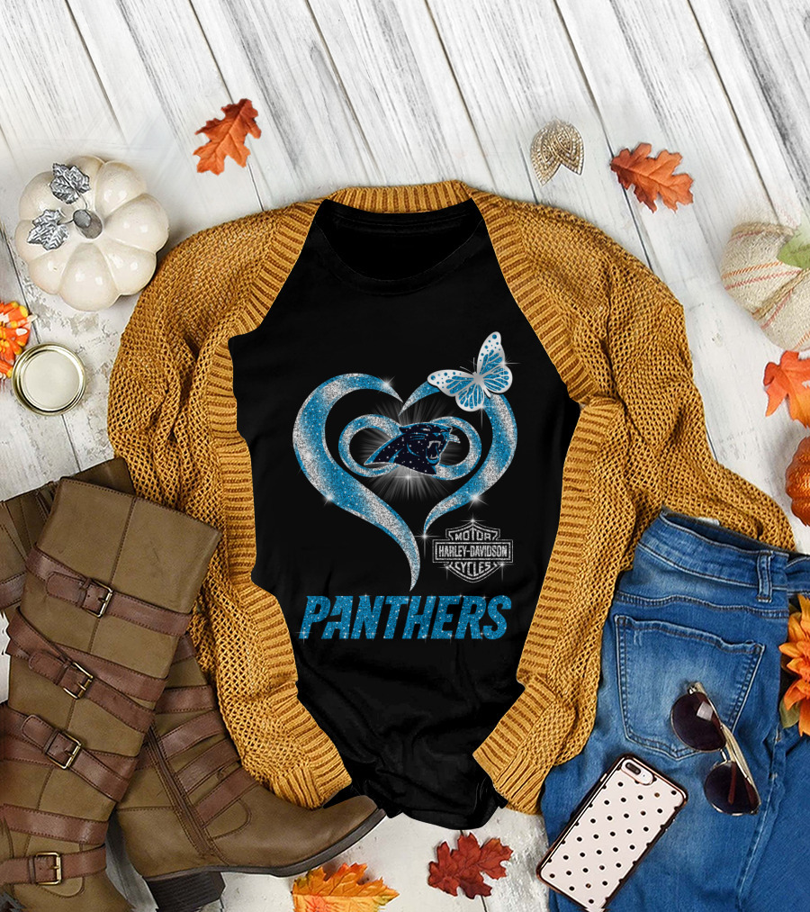 Hlh01 Carolina Panthers Heart Harley Davidson Motorcycles Butterfly T-Shirt