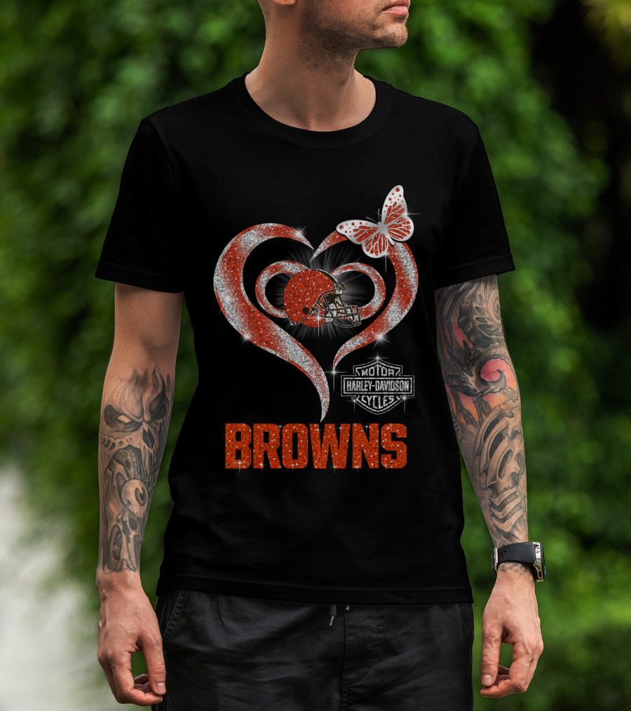 Browns Heart Helmet Butterfly Motor Harley Davidson Cycles T-Shirt