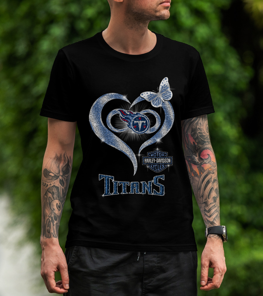 Hlh01 Tennessee Titans Heart Butterfly Harley Davidson T-Shirt