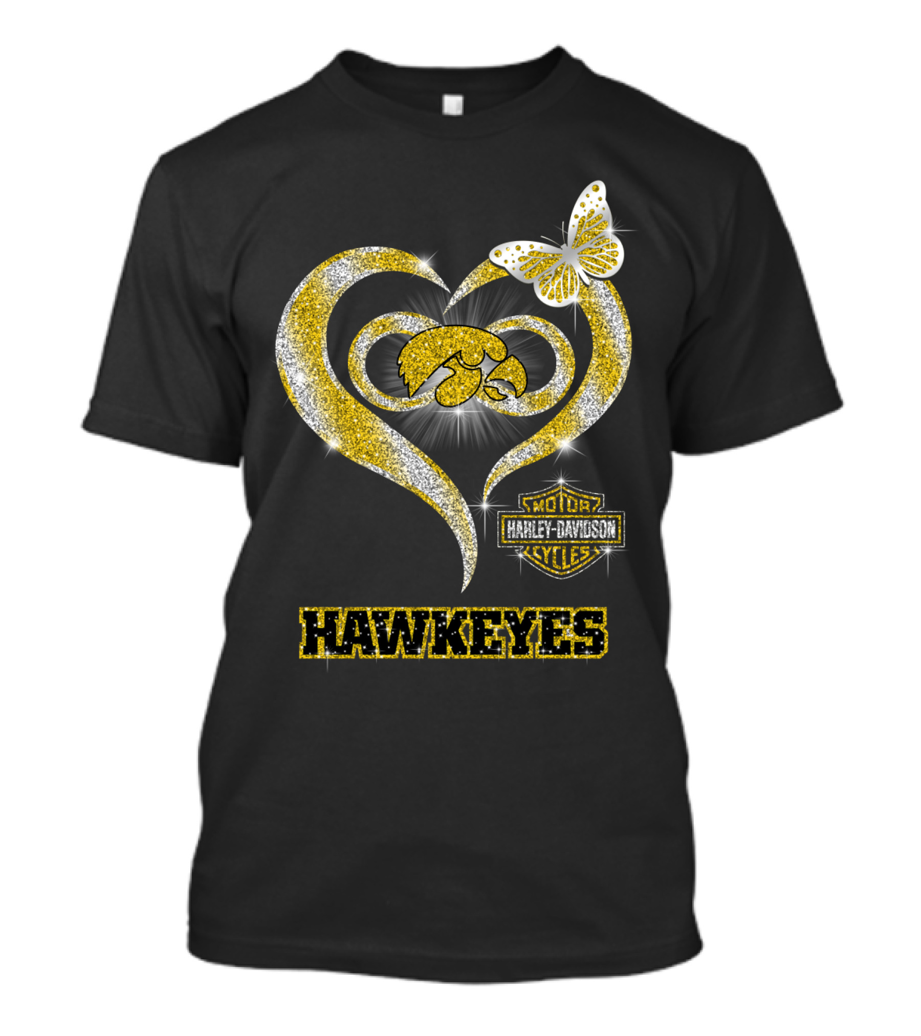 Hawkeyes Heart Harley Davidson Butterfly Sparkle T-Shirt