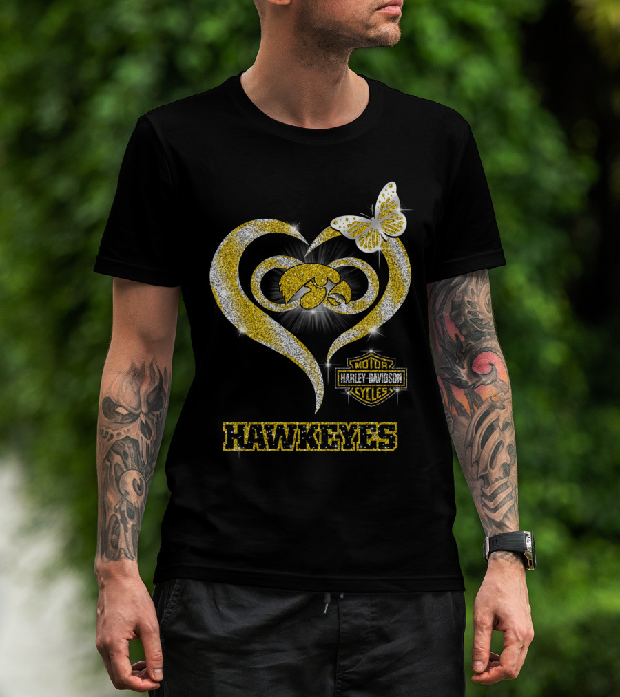 Hawkeyes Heart Harley Davidson Butterfly Sparkle T-Shirt