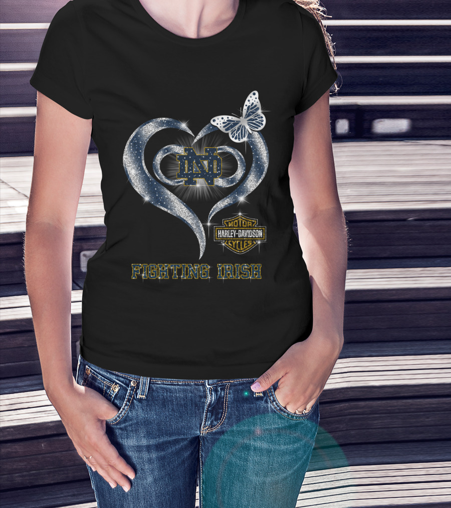Nd Motor Harley Davidson Cycles Heart Butterfly Fighting Irish T-Shirt