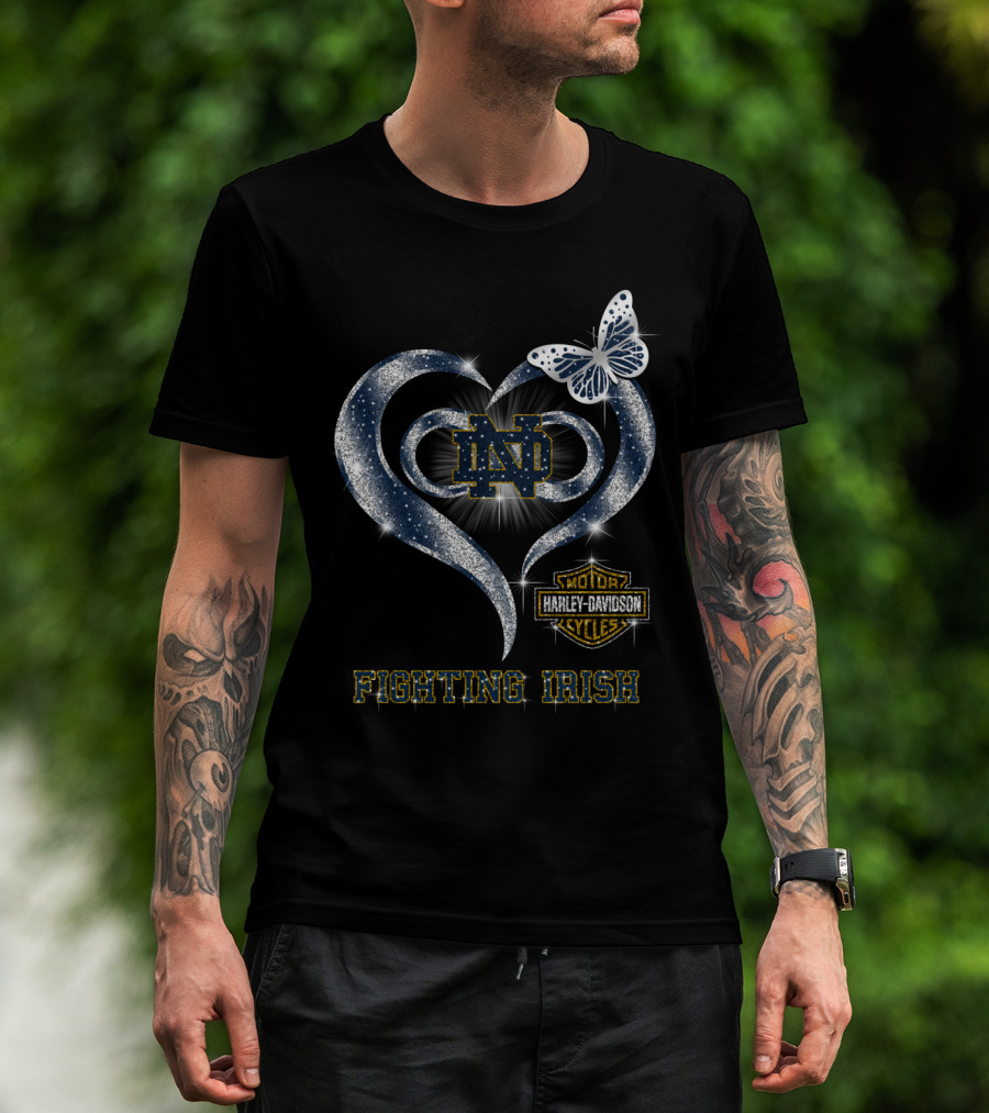 Nd Motor Harley Davidson Cycles Heart Butterfly Fighting Irish T-Shirt