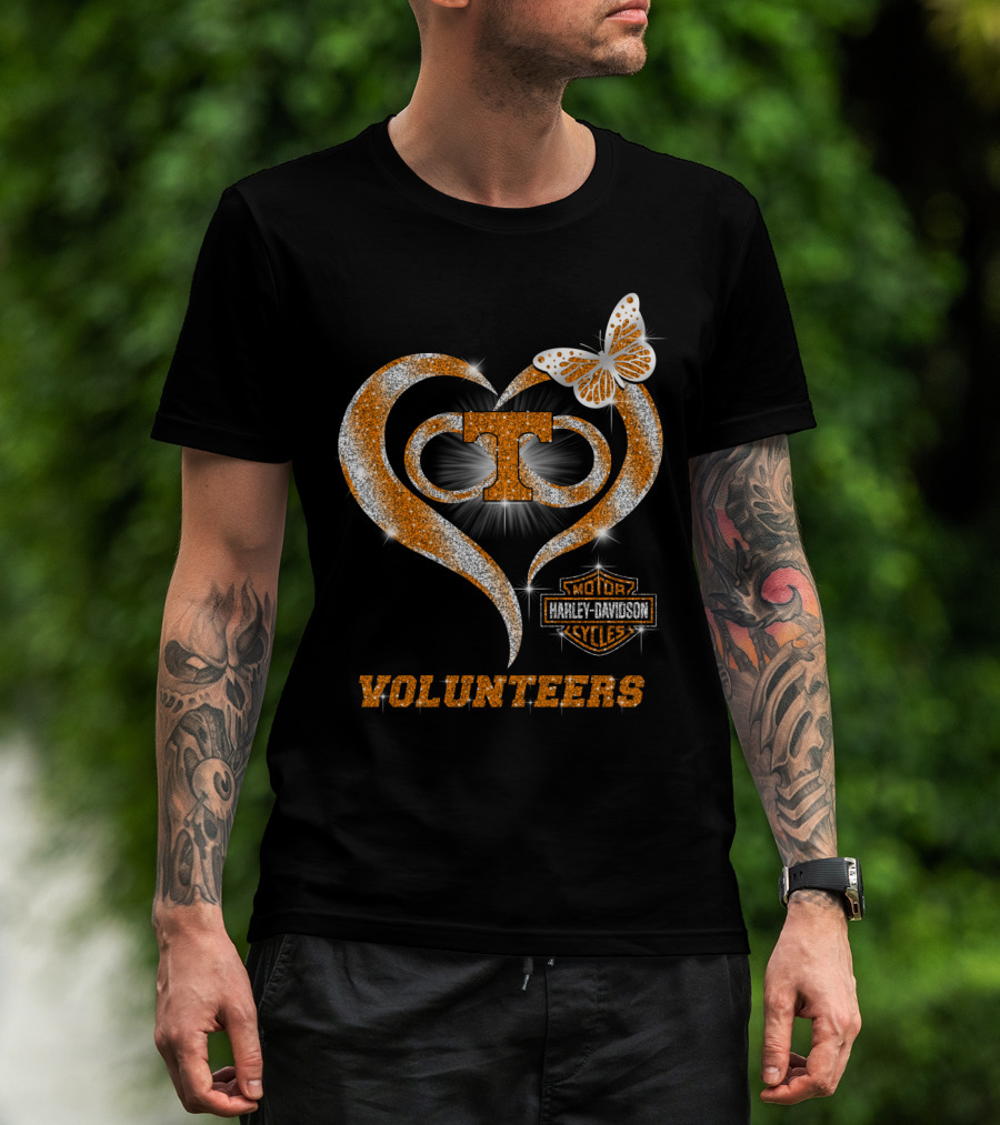 Tennessee Volunteers Harley Davidson Heart Butterfly T-Shirt