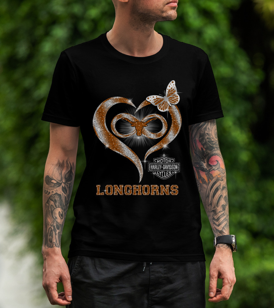 Hlh01 Texas Longhorns Harley Davidson Motorcycles Butterfly T-Shirt