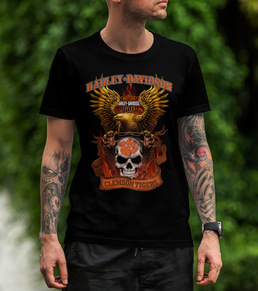 Harley Davidson Eagle Skull Clemson Tigers T-Shirt