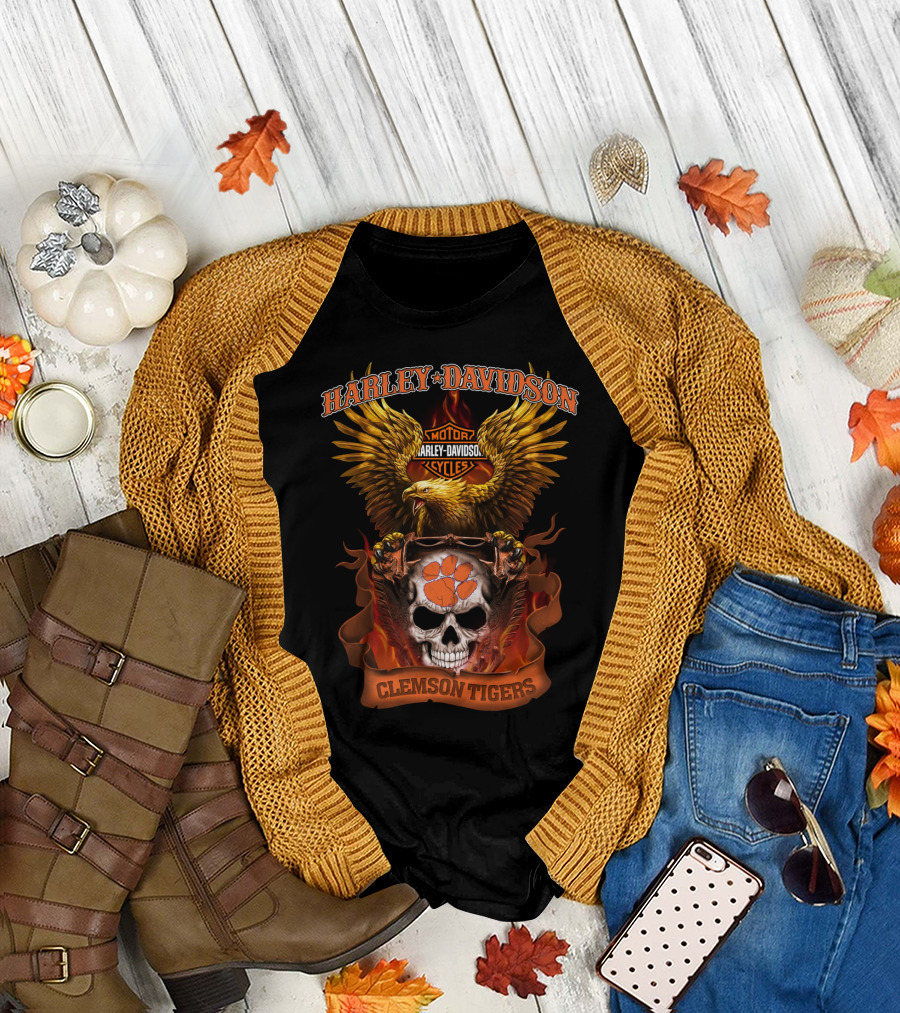 Harley Davidson Eagle Skull Clemson Tigers T-Shirt
