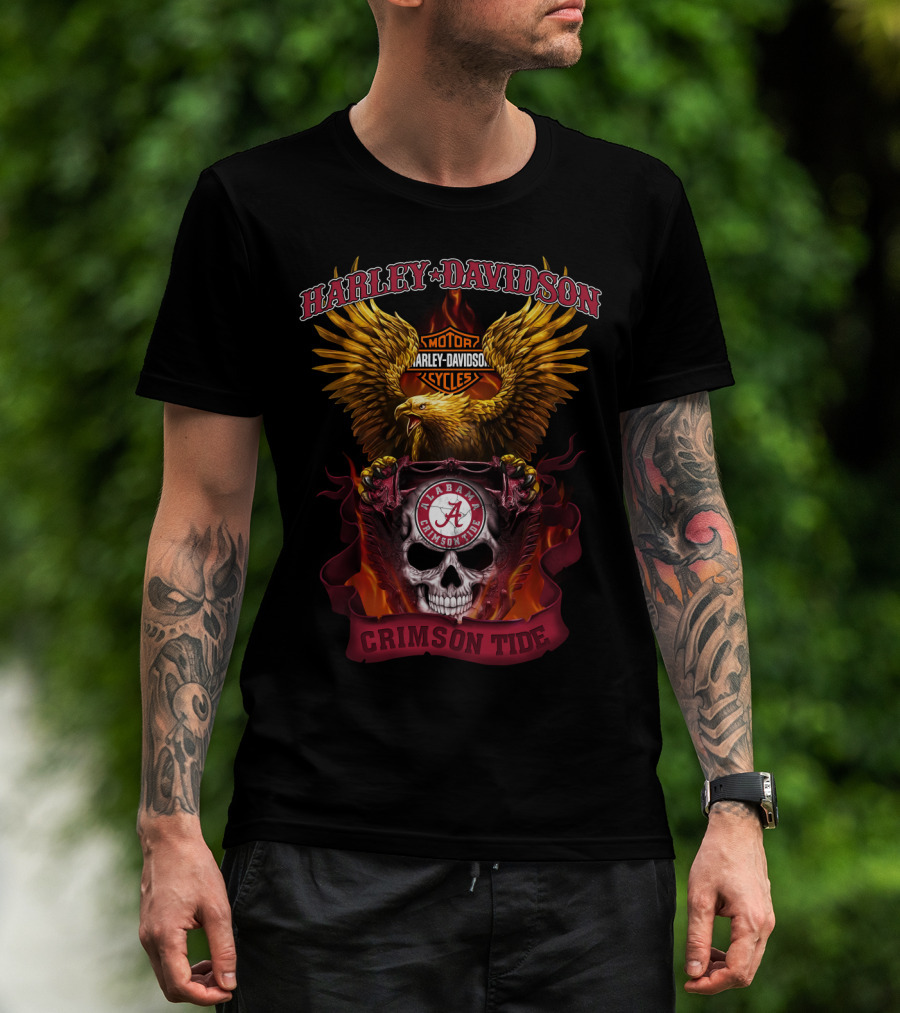 Harley Davidson Alabama Crimson Tide Motorcycles Eagle Skull T-Shirt