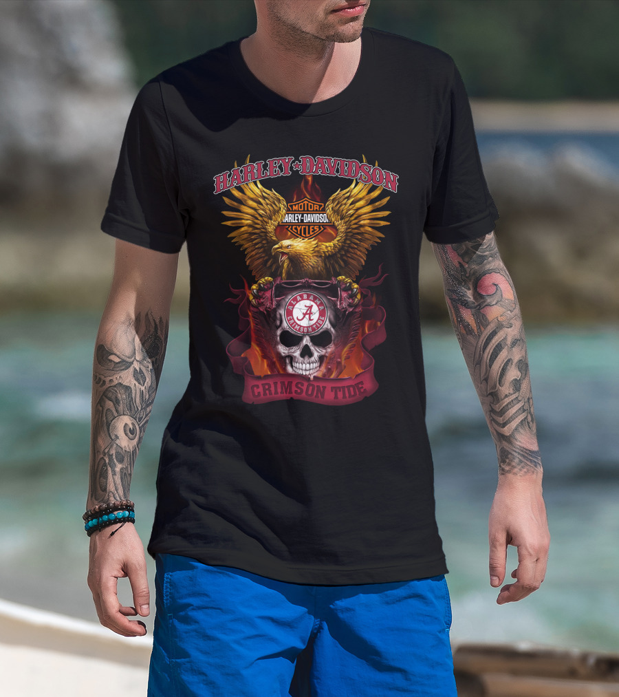 Harley Davidson Alabama Crimson Tide Motorcycles Eagle Skull T-Shirt
