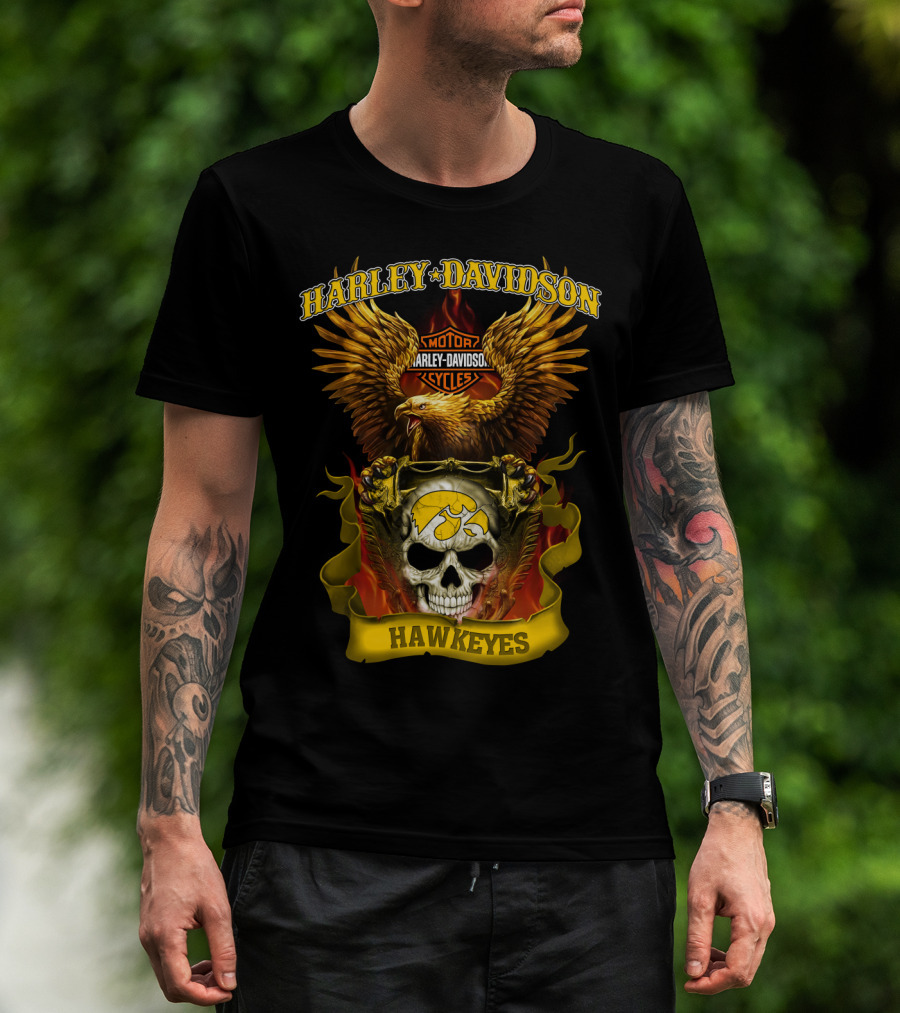 Harley Davidson Motorcycles Hawkeyes Iowa Hawkeyes Eagle Skull Flame T-Shirt