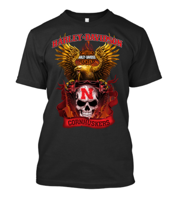 Harley Davidson Cornhuskers Nebraska Motorcycle Skull Eagle T-Shirt