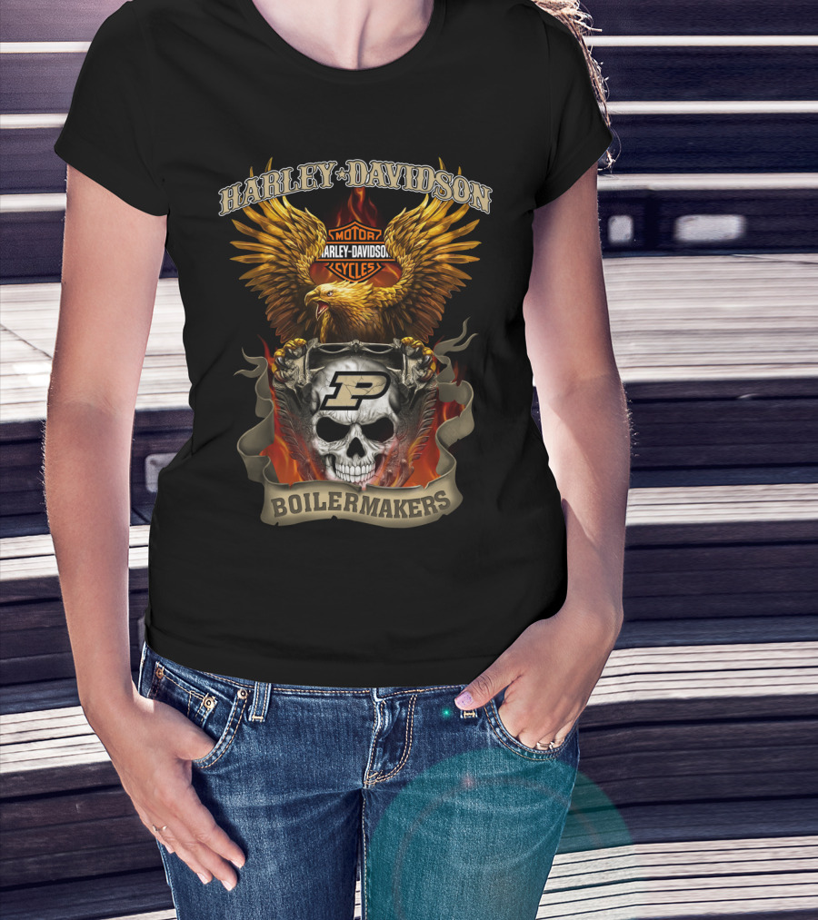 Harley Davidson Motorcycles Eagle Purdue Boilermakers Skull T-Shirt