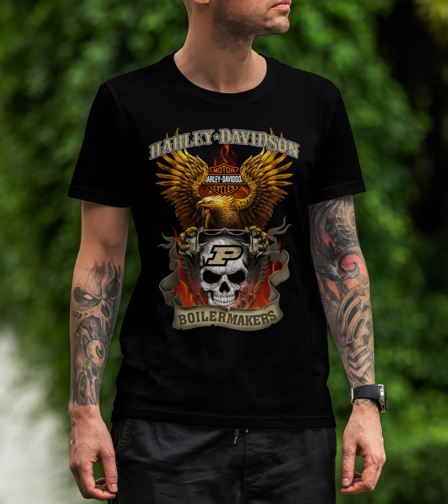 Harley Davidson Motorcycles Eagle Purdue Boilermakers Skull T-Shirt
