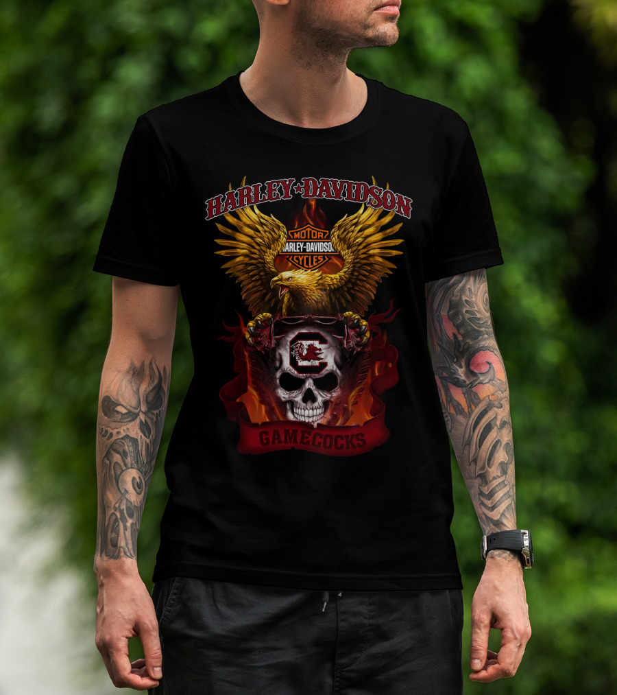 Harley Davidson South Carolina Gamecocks Skull And Eagle T-Shirt
