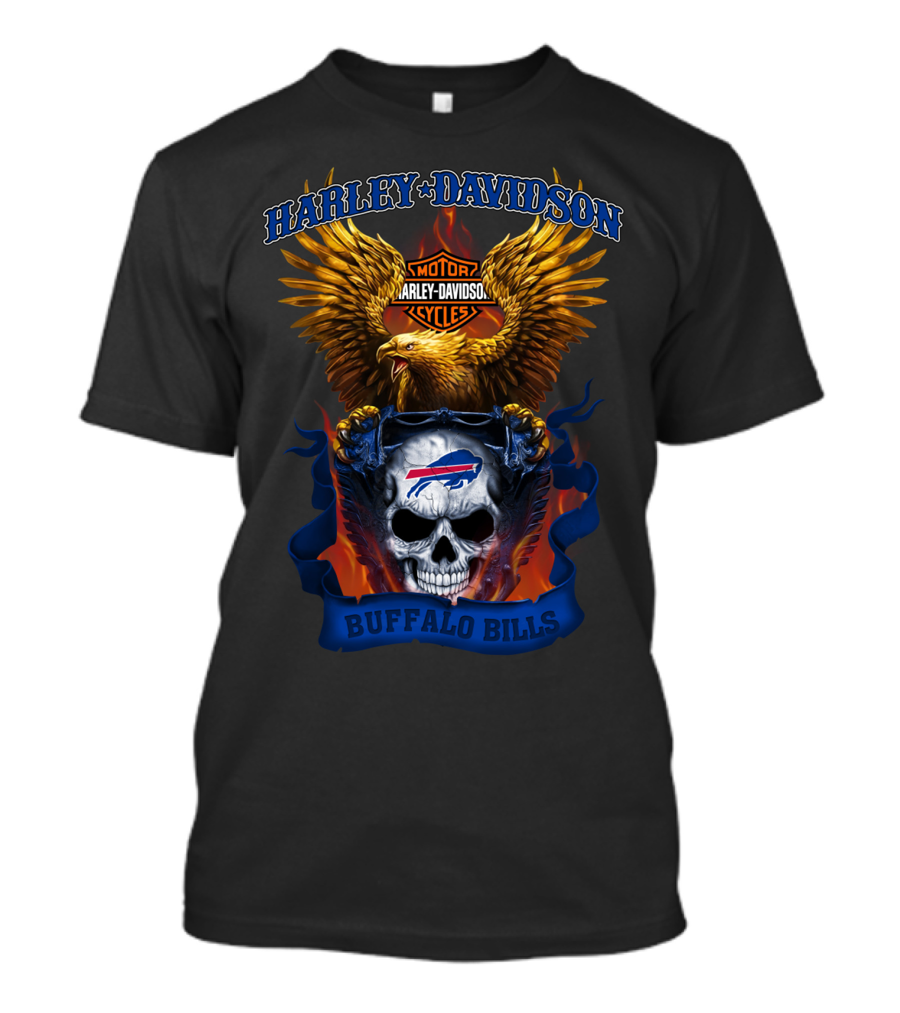 Harley Davidson Motorcycles Buffalo Bills Skull And Eagle T-Shirt