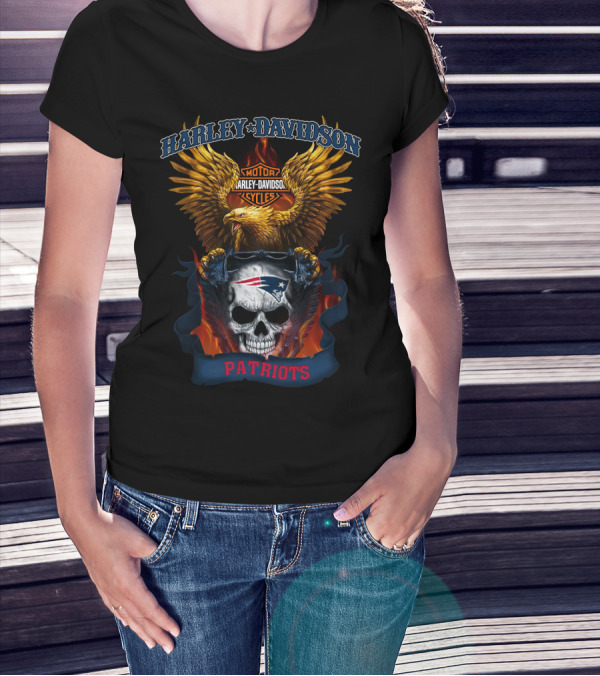 Harley Davidson Motor Cycles Eagle Skull Patriots T-Shirt