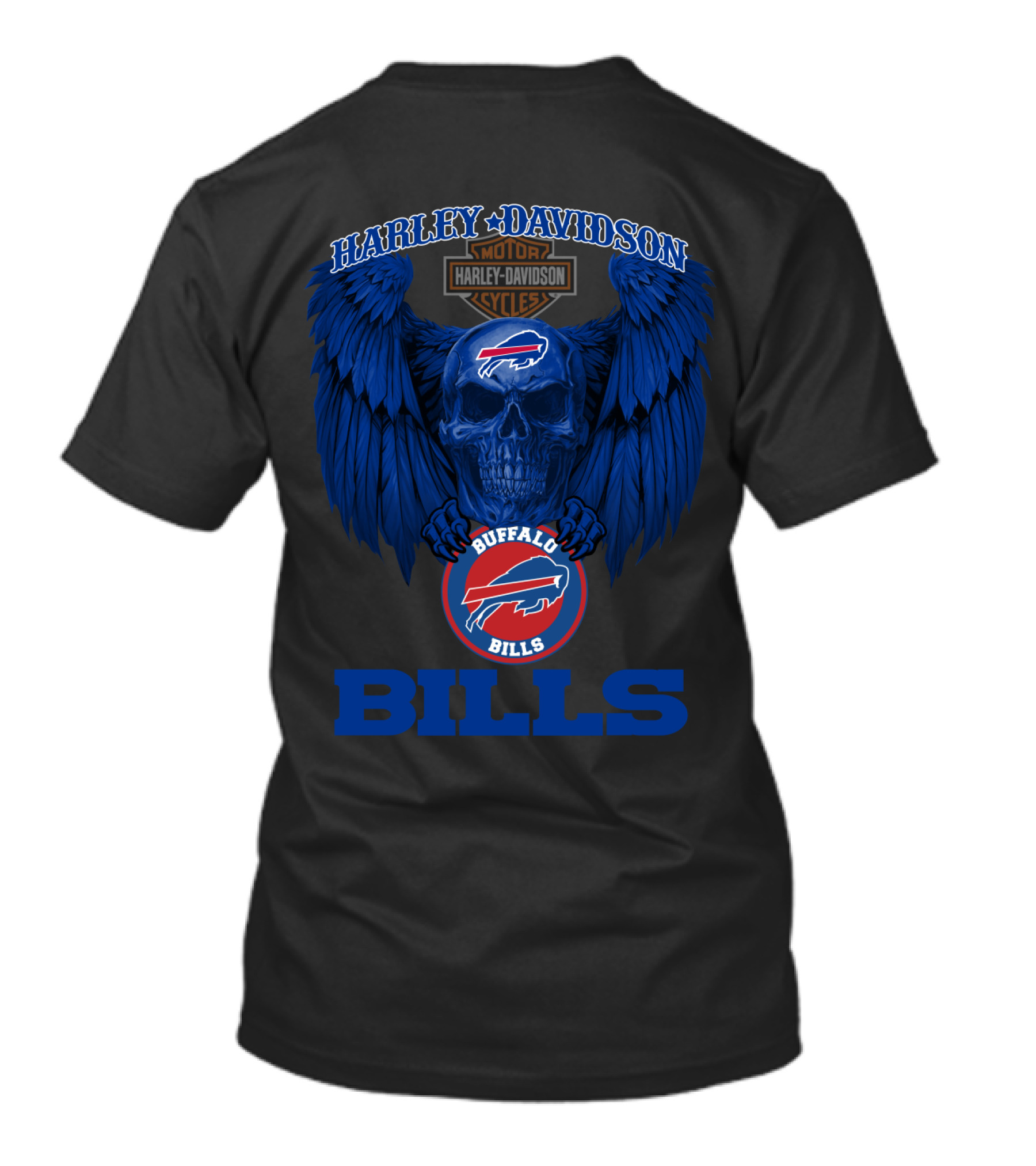 Harley Davidson Buffalo Bills Nfl Skull And Wings T-Shirt