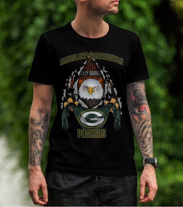 Harley Davidson Green Bay Packers Nfl 84 Motor Cycles T-Shirt