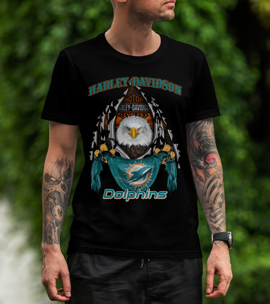Harley Davidson Miami Dolphins Bald Eagle Nfl 84 Motocycle Cycles T-Shirt