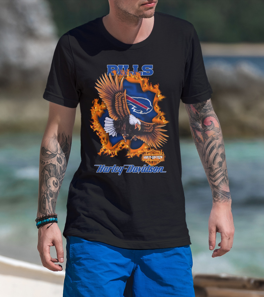Bills Harley Davidson Buffalo Bills Eagle Flames T-Shirt