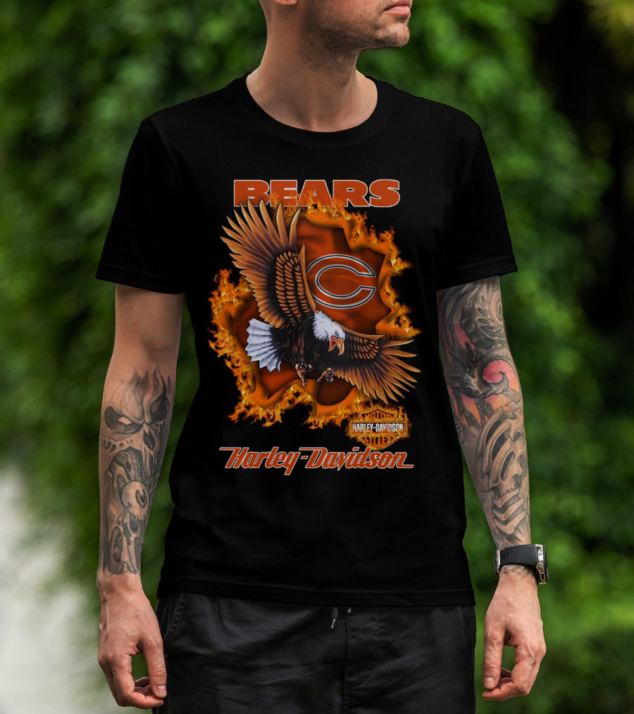 Bears Harley Davidson Chicago Bears Flaming Eagle T-Shirt