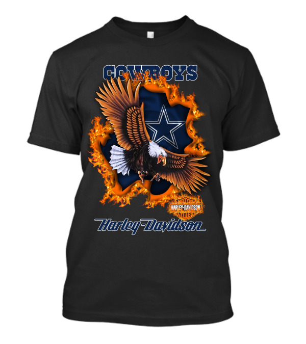 Cowboys Harley Davidson Eagle With Star And Flames T-Shirt