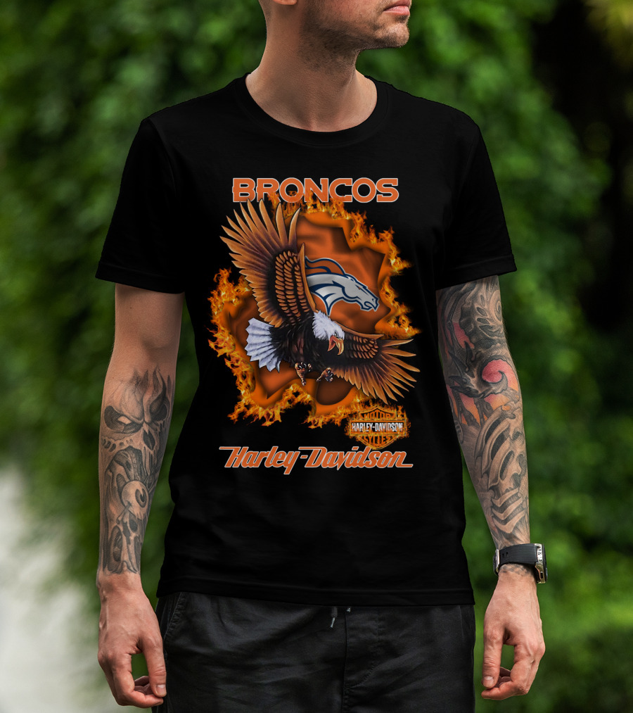 Broncos Harley Davidson Flaming Eagle Denver Broncos T-Shirt