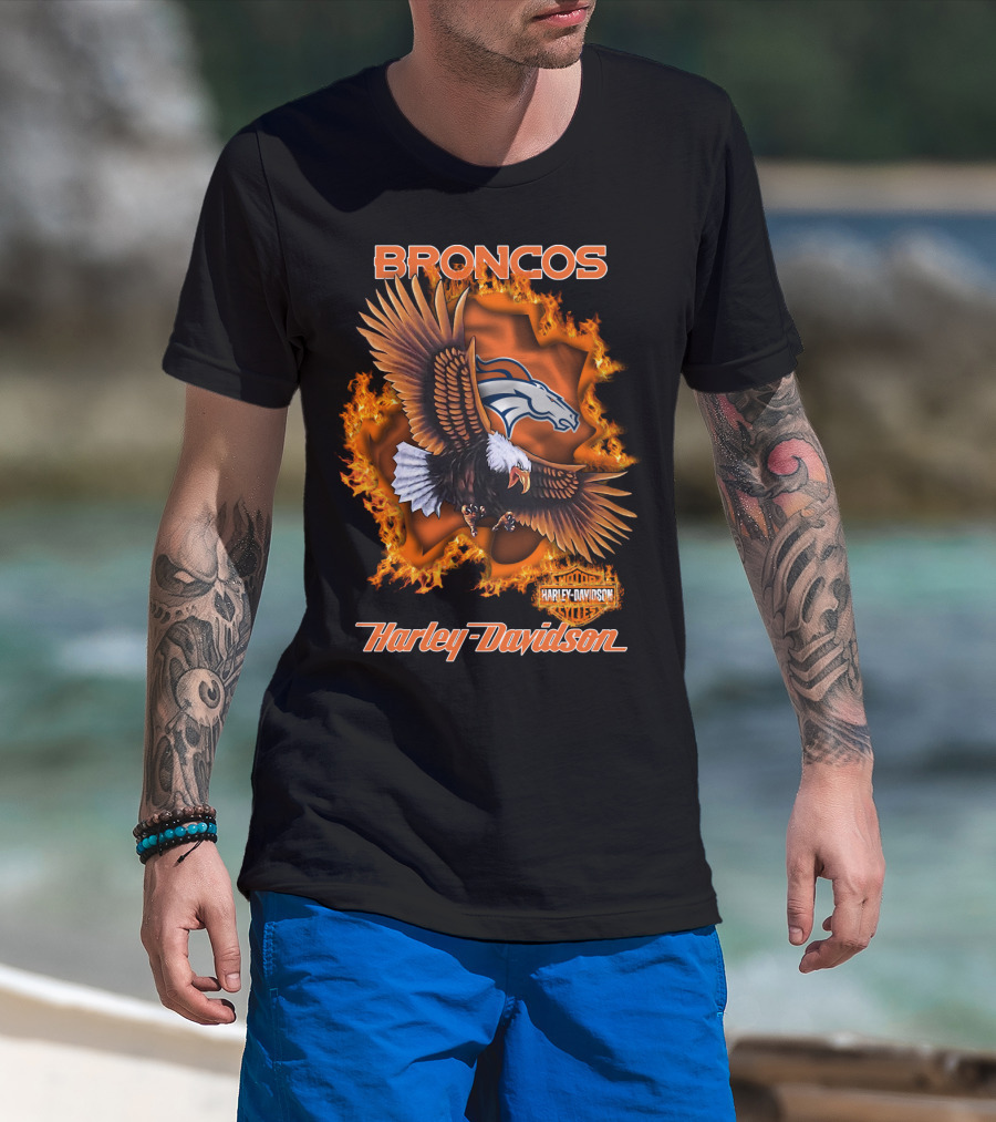 Broncos Harley Davidson Flaming Eagle Denver Broncos T-Shirt