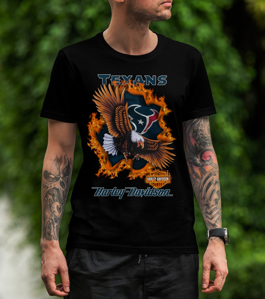 Texans Harley Davidson Houston Texans Flaming Eagle T-Shirt
