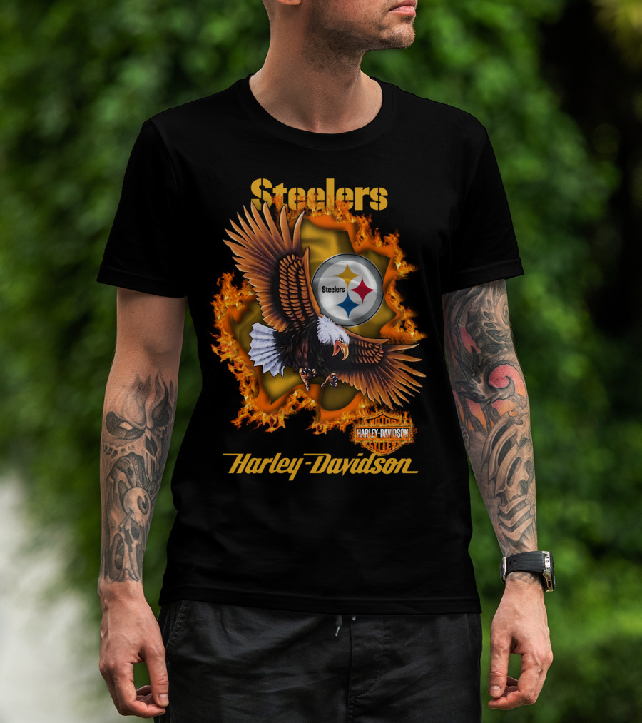 Steelers Harley Davidson Eagle And Flames T-Shirt