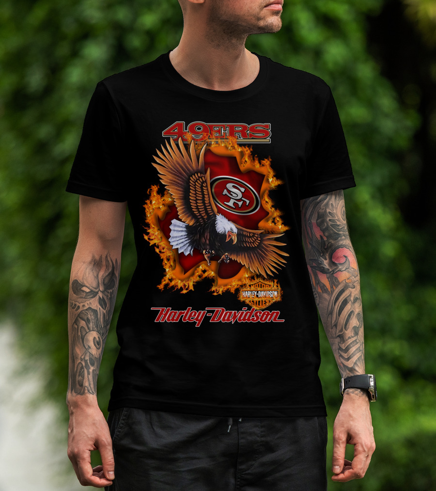 49ers Sf Harley Davidson Eagle Flame T-Shirt
