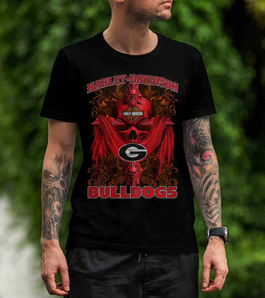 Harley Davidson Georgia Bulldogs Motorcycle Cycles T-Shirt