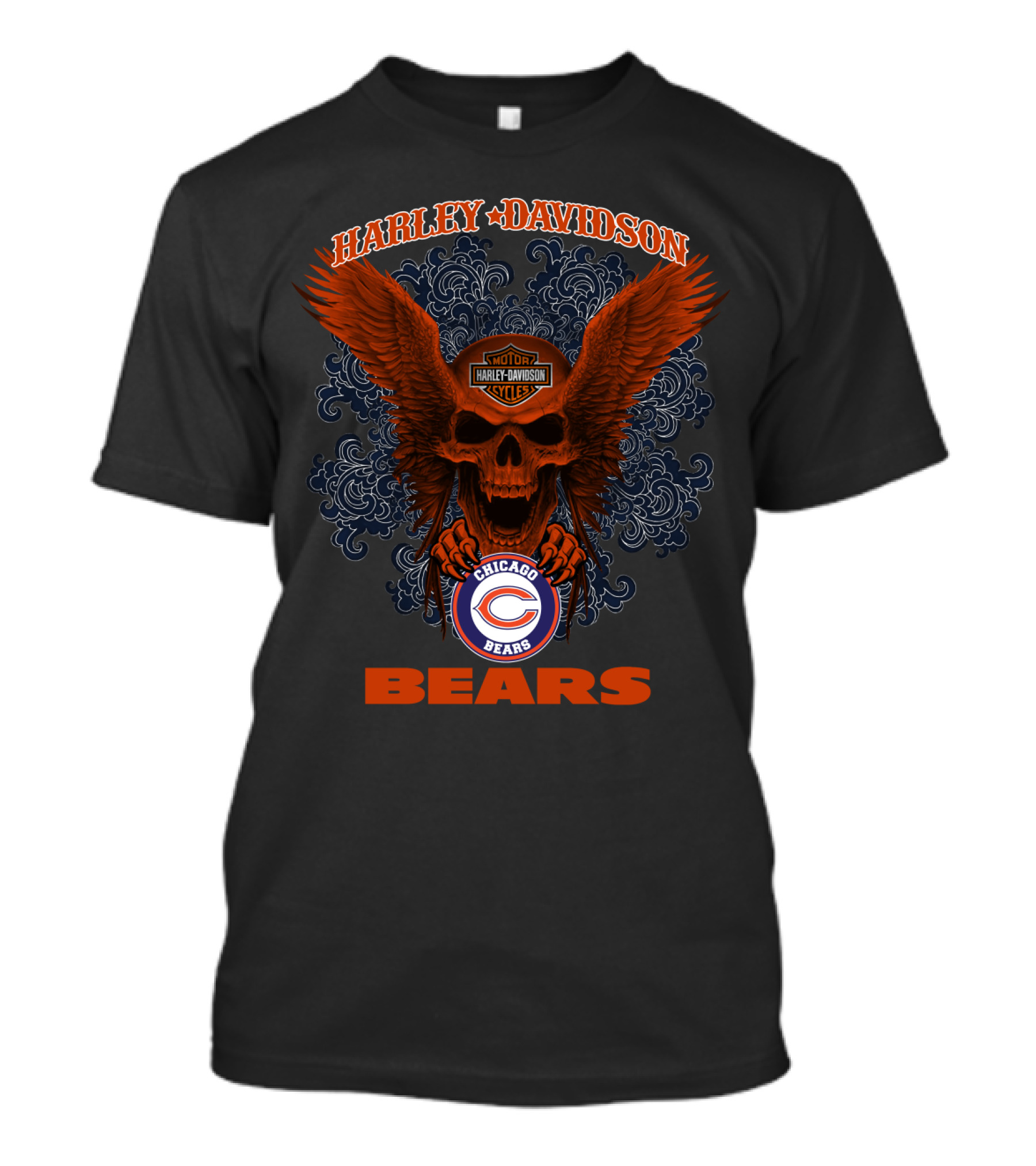 Harley Davidson Chicago Bears Skull And Wings T-Shirt