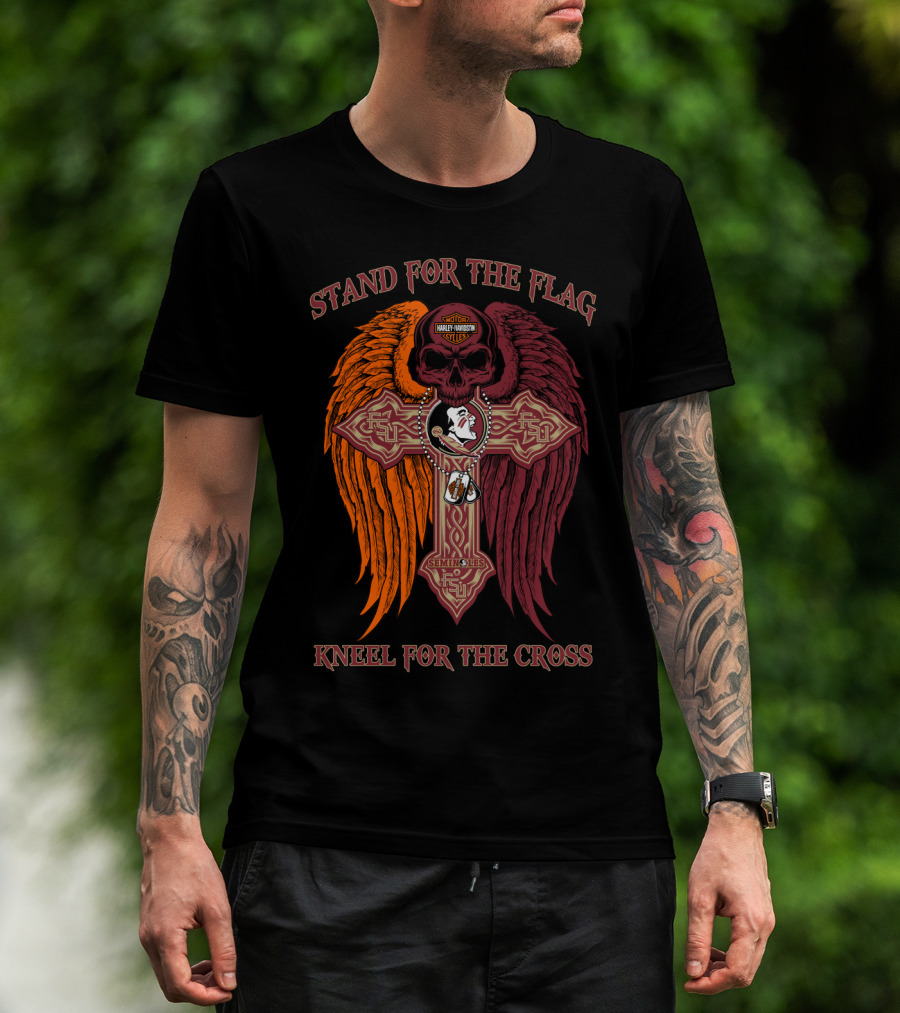 Stand For The Flag Kneel For The Cross Harley Davidson Florida State Seminoles T-Shirt